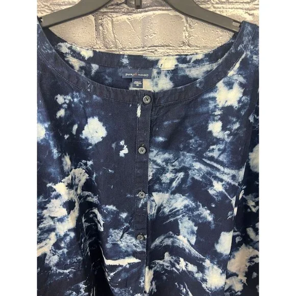 NWT J.jill Pure Jill INDIGO 2X Boxy Lagenlook Cotton Blouse Shirt Top Tie-Dye - Picture 5 of 6